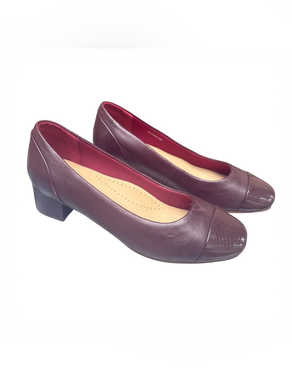 Trotters 7W Burgundy Leather Comfort Pumps Wide Width Block Heel Shoes